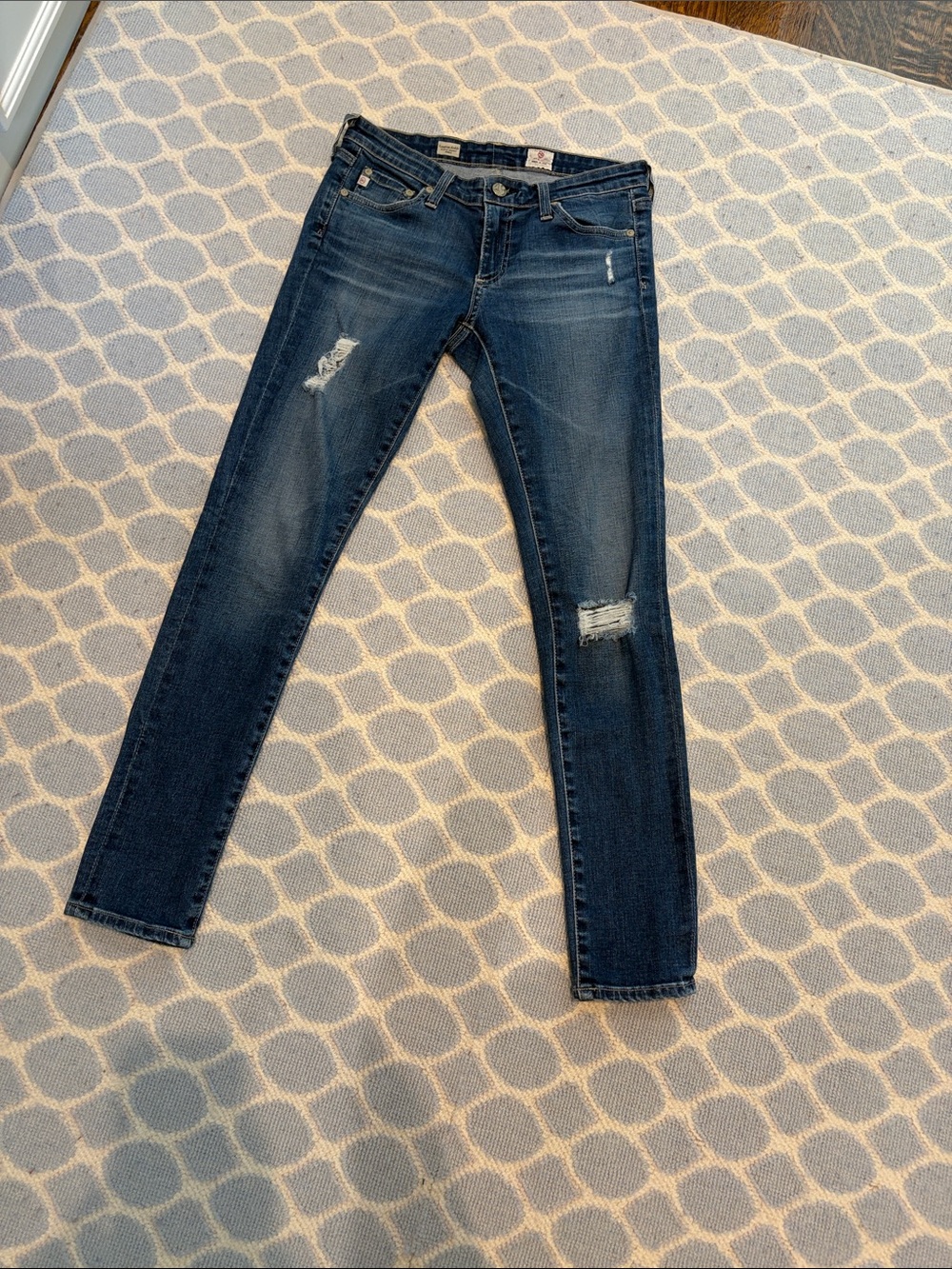 Ag Adriano Goldschmied Dark Blue Distressed Skinny Jeans